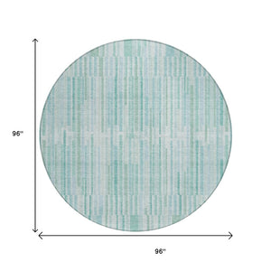 HomeRoots 5' Turquoise and Aqua Striped Area Rug - Durable, Washable, Stylish for Indoor and Outdoor Spaces 8' Round 631571