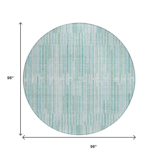 HomeRoots 5' Turquoise and Aqua Striped Area Rug - Durable, Washable, Stylish for Indoor and Outdoor Spaces 8' Round 631571
