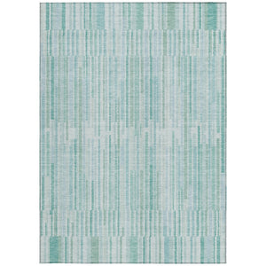 HomeRoots 5' Turquoise and Aqua Striped Area Rug - Durable, Washable, Stylish for Indoor and Outdoor Spaces 8' X 10' 631572