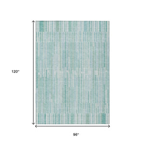 HomeRoots 5' Turquoise and Aqua Striped Area Rug - Durable, Washable, Stylish for Indoor and Outdoor Spaces 8' X 10' 631572