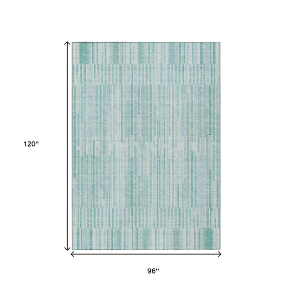 HomeRoots 5' Turquoise and Aqua Striped Area Rug - Durable, Washable, Stylish for Indoor and Outdoor Spaces 8' X 10' 631572