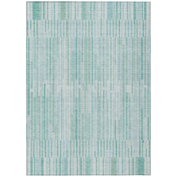 HomeRoots 5' Turquoise and Aqua Striped Area Rug - Durable, Washable, Stylish for Indoor and Outdoor Spaces 8' X 10' 631572