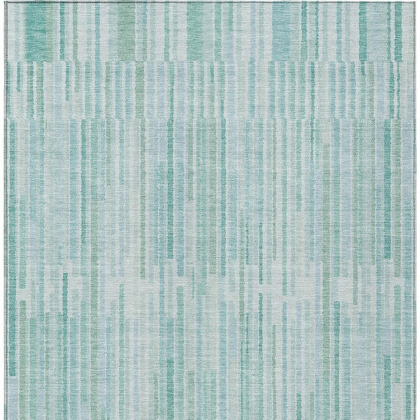 HomeRoots 5' Turquoise and Aqua Striped Area Rug - Durable, Washable, Stylish for Indoor and Outdoor Spaces 8' X 10' 631572