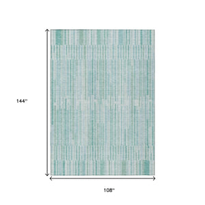 HomeRoots 5' Turquoise and Aqua Striped Area Rug - Durable, Washable, Stylish for Indoor and Outdoor Spaces 9' X 12' 631573
