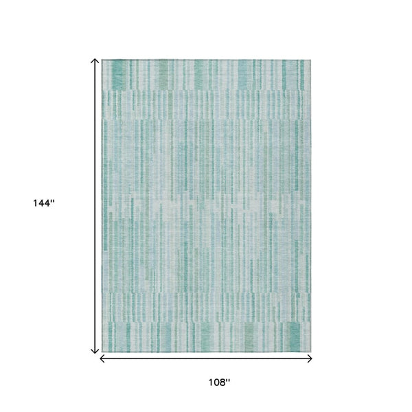 HomeRoots 5' Turquoise and Aqua Striped Area Rug - Durable, Washable, Stylish for Indoor and Outdoor Spaces 9' X 12' 631573