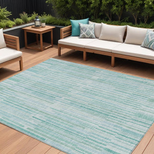 HomeRoots 5' Turquoise and Aqua Striped Area Rug - Durable, Washable, Stylish for Indoor and Outdoor Spaces 9' X 12' 631573