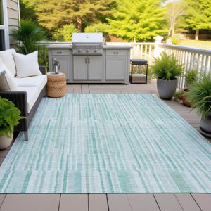 HomeRoots 5' Turquoise and Aqua Striped Area Rug - Durable, Washable, Stylish for Indoor and Outdoor Spaces 9' X 12' 631573