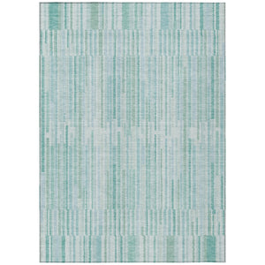 HomeRoots 5' Turquoise and Aqua Striped Area Rug - Durable, Washable, Stylish for Indoor and Outdoor Spaces 9' X 12' 631573