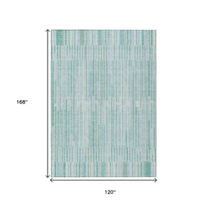 HomeRoots 5' Turquoise and Aqua Striped Area Rug - Durable, Washable, Stylish for Indoor and Outdoor Spaces 10' X 14' 631574