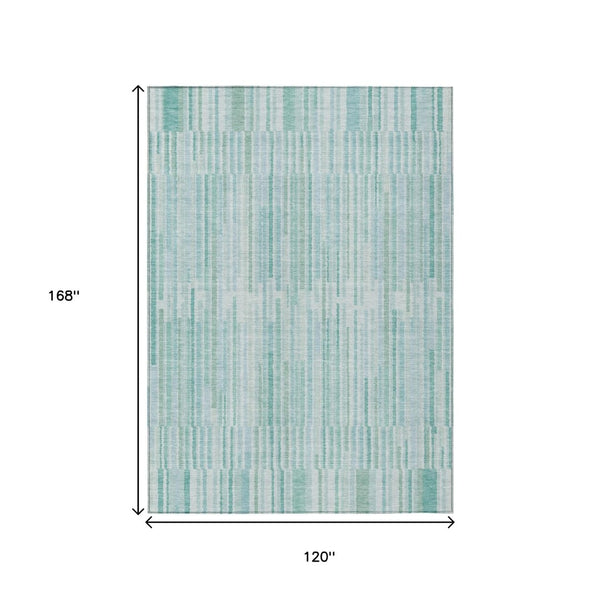 HomeRoots 5' Turquoise and Aqua Striped Area Rug - Durable, Washable, Stylish for Indoor and Outdoor Spaces 10' X 14' 631574