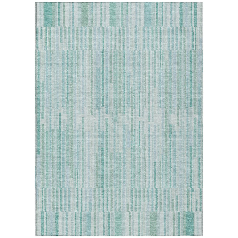 HomeRoots 5' Turquoise and Aqua Striped Area Rug - Durable, Washable, Stylish for Indoor and Outdoor Spaces 10' X 14' 631574