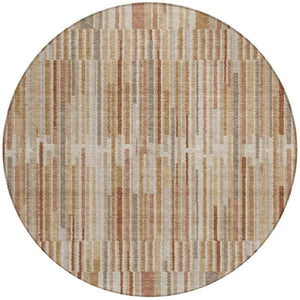HomeRoots 5' Versatile Terra Cotta and Beige Striped Washable Area Rug for Indoor and Outdoor Spaces 8' Round 631577