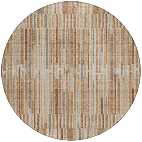 HomeRoots 5' Versatile Terra Cotta and Beige Striped Washable Area Rug for Indoor and Outdoor Spaces 8' Round 631577