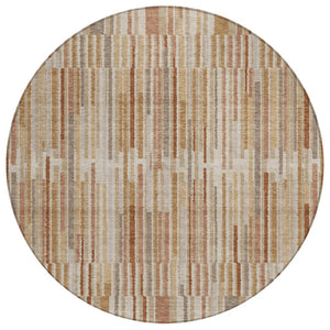 HomeRoots 5' Versatile Terra Cotta and Beige Striped Washable Area Rug for Indoor and Outdoor Spaces 8' Round 631577