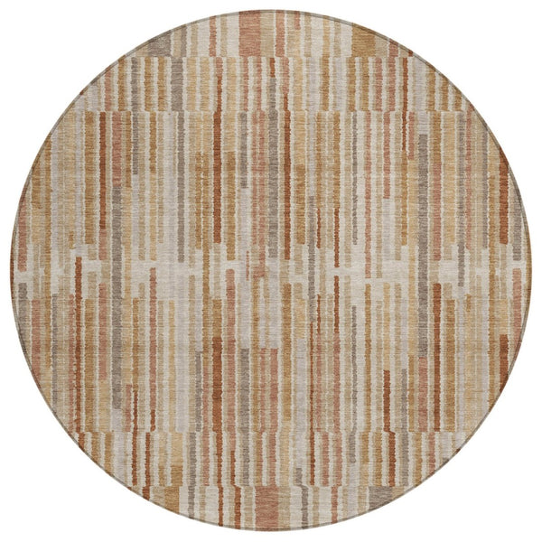 HomeRoots 5' Versatile Terra Cotta and Beige Striped Washable Area Rug for Indoor and Outdoor Spaces 8' Round 631577