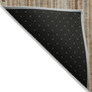 HomeRoots 5' Versatile Terra Cotta and Beige Striped Washable Area Rug for Indoor and Outdoor Spaces 8' Round 631577