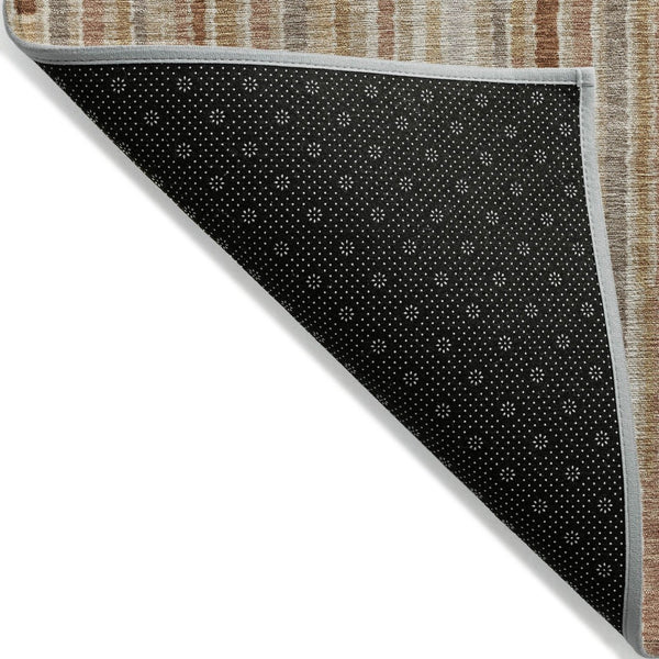 HomeRoots 5' Versatile Terra Cotta and Beige Striped Washable Area Rug for Indoor and Outdoor Spaces 8' Round 631577