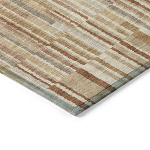HomeRoots 5' Versatile Terra Cotta and Beige Striped Washable Area Rug for Indoor and Outdoor Spaces 8' Round 631577