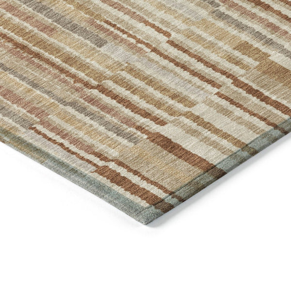 HomeRoots 5' Versatile Terra Cotta and Beige Striped Washable Area Rug for Indoor and Outdoor Spaces 8' Round 631577