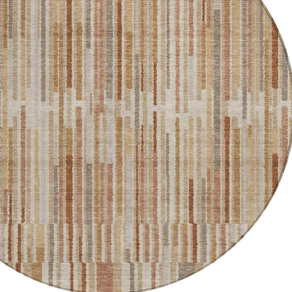 HomeRoots 5' Versatile Terra Cotta and Beige Striped Washable Area Rug for Indoor and Outdoor Spaces 8' Round 631577