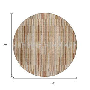 HomeRoots 5' Versatile Terra Cotta and Beige Striped Washable Area Rug for Indoor and Outdoor Spaces 8' Round 631577