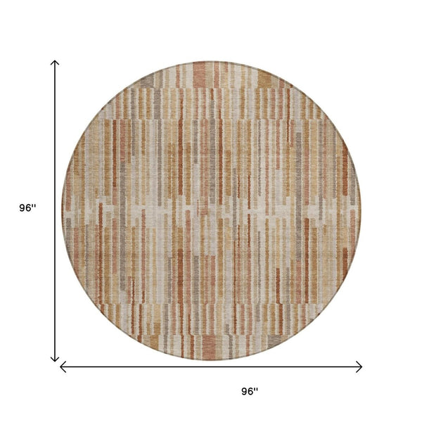 HomeRoots 5' Versatile Terra Cotta and Beige Striped Washable Area Rug for Indoor and Outdoor Spaces 8' Round 631577