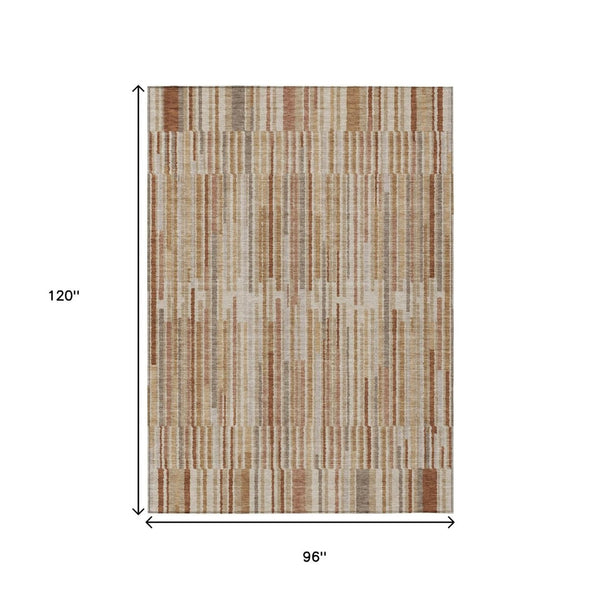 HomeRoots 5' Versatile Terra Cotta and Beige Striped Washable Area Rug for Indoor and Outdoor Spaces 8' X 10' 631578