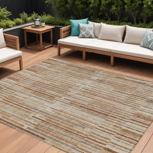 HomeRoots 5' Versatile Terra Cotta and Beige Striped Washable Area Rug for Indoor and Outdoor Spaces 8' X 10' 631578