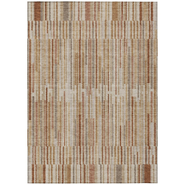 HomeRoots 5' Versatile Terra Cotta and Beige Striped Washable Area Rug for Indoor and Outdoor Spaces 8' X 10' 631578