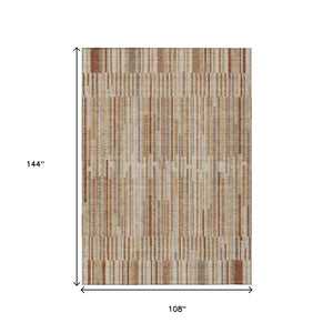 HomeRoots 5' Versatile Terra Cotta and Beige Striped Washable Area Rug for Indoor and Outdoor Spaces 9' X 12' 631579