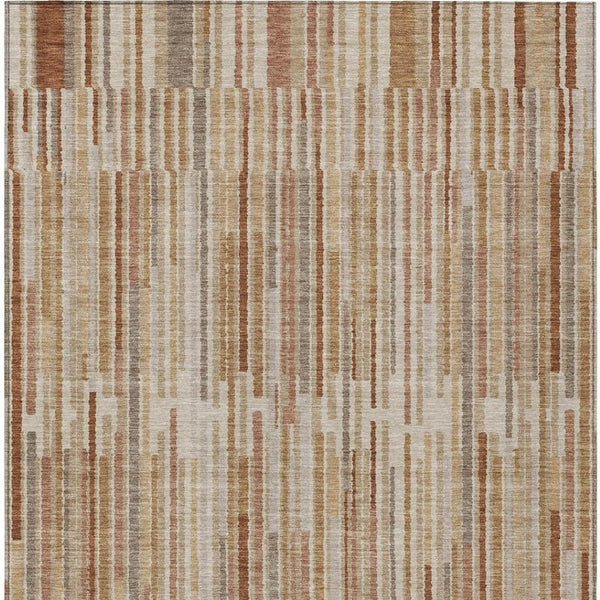 HomeRoots 5' Versatile Terra Cotta and Beige Striped Washable Area Rug for Indoor and Outdoor Spaces 9' X 12' 631579