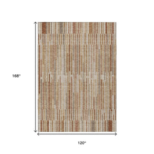 HomeRoots 5' Versatile Terra Cotta and Beige Striped Washable Area Rug for Indoor and Outdoor Spaces 10' X 14' 631580