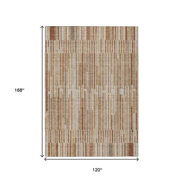 HomeRoots 5' Versatile Terra Cotta and Beige Striped Washable Area Rug for Indoor and Outdoor Spaces 10' X 14' 631580