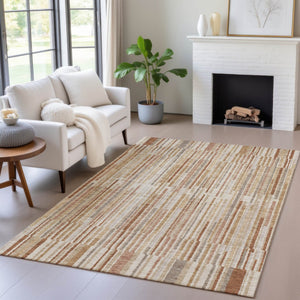 HomeRoots 5' Versatile Terra Cotta and Beige Striped Washable Area Rug for Indoor and Outdoor Spaces 10' X 14' 631580