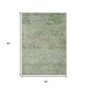 HomeRoots 5' Artichoke Green and Ivory Abstract Indoor Outdoor Area Rug - Durable, Washable, Stylish Design 5' X 8' 631582