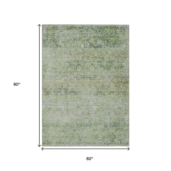 HomeRoots 5' Artichoke Green and Ivory Abstract Indoor Outdoor Area Rug - Durable, Washable, Stylish Design 5' X 8' 631582
