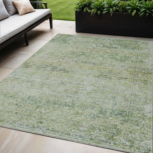 HomeRoots 5' Artichoke Green and Ivory Abstract Indoor Outdoor Area Rug - Durable, Washable, Stylish Design 5' X 8' 631582