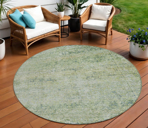 HomeRoots 5' Artichoke Green and Ivory Abstract Indoor Outdoor Area Rug - Durable, Washable, Stylish Design 8' Round 631583