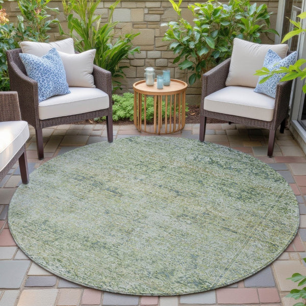 HomeRoots 5' Artichoke Green and Ivory Abstract Indoor Outdoor Area Rug - Durable, Washable, Stylish Design 8' Round 631583