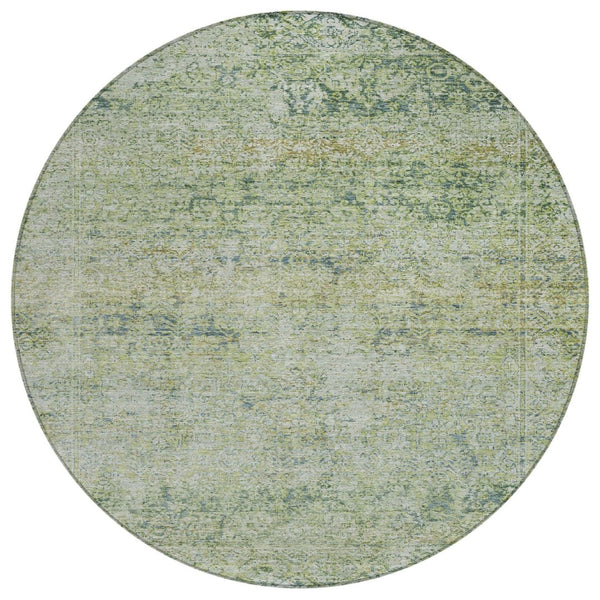 HomeRoots 5' Artichoke Green and Ivory Abstract Indoor Outdoor Area Rug - Durable, Washable, Stylish Design 8' Round 631583