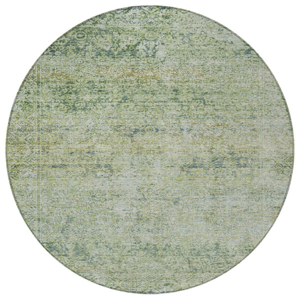 HomeRoots 5' Artichoke Green and Ivory Abstract Indoor Outdoor Area Rug - Durable, Washable, Stylish Design 8' Round 631583