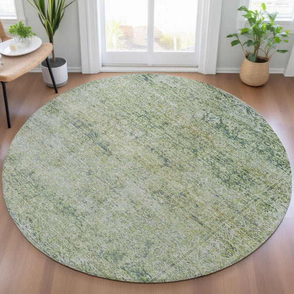 HomeRoots 5' Artichoke Green and Ivory Abstract Indoor Outdoor Area Rug - Durable, Washable, Stylish Design 8' Round 631583
