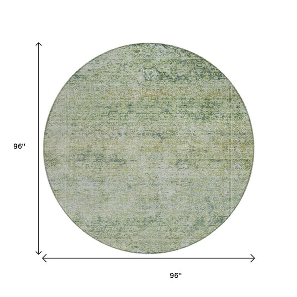 HomeRoots 5' Artichoke Green and Ivory Abstract Indoor Outdoor Area Rug - Durable, Washable, Stylish Design 8' Round 631583