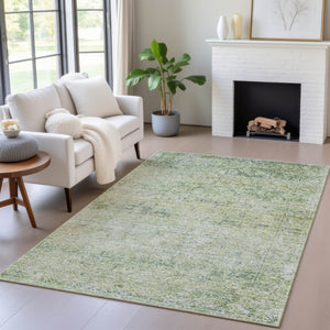 HomeRoots 5' Artichoke Green and Ivory Abstract Indoor Outdoor Area Rug - Durable, Washable, Stylish Design 8' X 10' 631584