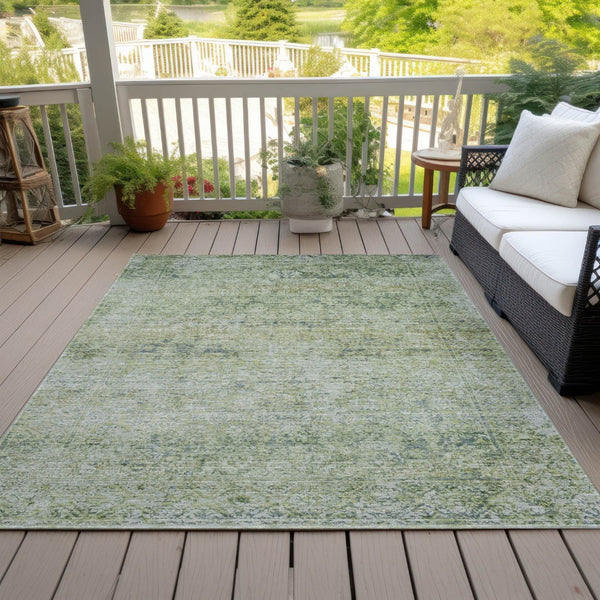 HomeRoots 5' Artichoke Green and Ivory Abstract Indoor Outdoor Area Rug - Durable, Washable, Stylish Design 8' X 10' 631584