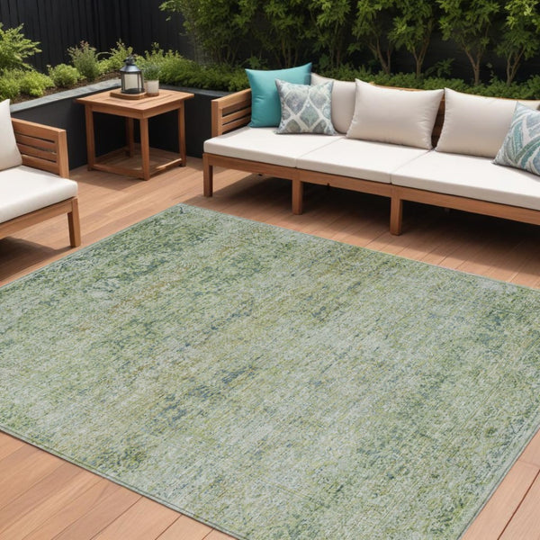 HomeRoots 5' Artichoke Green and Ivory Abstract Indoor Outdoor Area Rug - Durable, Washable, Stylish Design 9' X 12' 631585