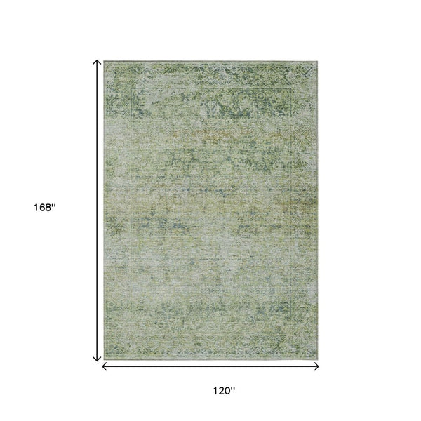 HomeRoots 5' Artichoke Green and Ivory Abstract Indoor Outdoor Area Rug - Durable, Washable, Stylish Design 10' X 14' 631586