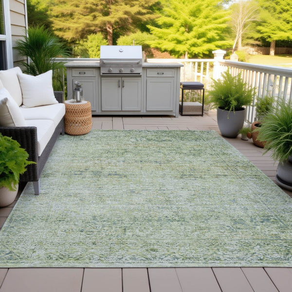 HomeRoots 5' Artichoke Green and Ivory Abstract Indoor Outdoor Area Rug - Durable, Washable, Stylish Design 10' X 14' 631586