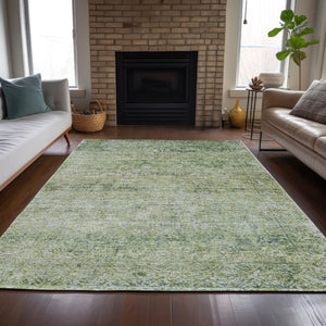 HomeRoots 5' Artichoke Green and Ivory Abstract Indoor Outdoor Area Rug - Durable, Washable, Stylish Design 10' X 14' 631586