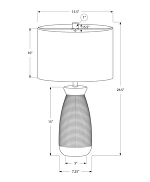 English Elm Lighting, 27"h ceramic table lamp with textured vase base, beige linen drum shade & gold finial Cream 17 L x 17 W x 19 H B2710P220140